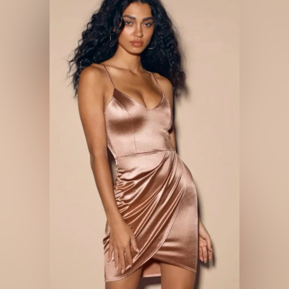 Lulu's Satin Slip Dress in Mauve